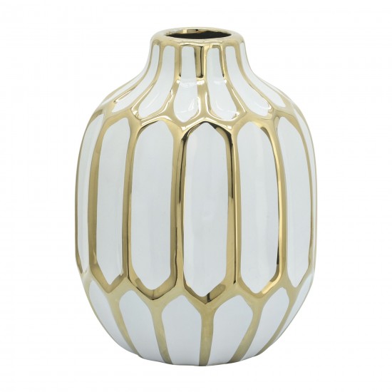 Ceramic Vase 8", White/gold