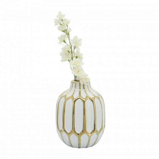 Ceramic Vase 8", White/gold