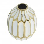 Ceramic Vase 8", White/gold