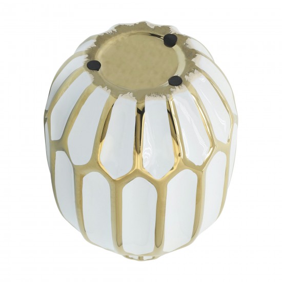 Ceramic Vase 8", White/gold