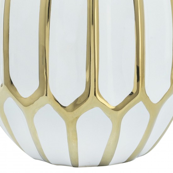 Ceramic Vase 8", White/gold