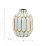 Ceramic Vase 8", White/gold