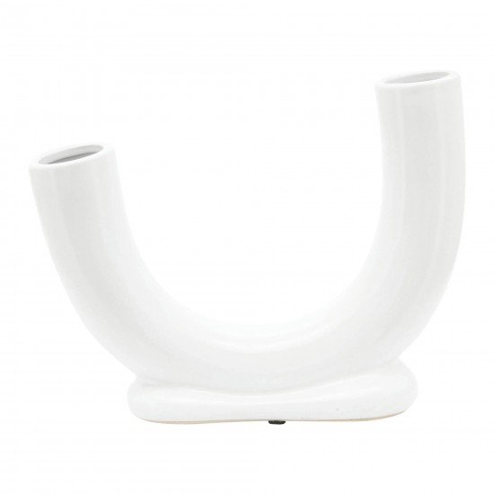 Cer, 8"h U-shaped Vase W/ Base, White