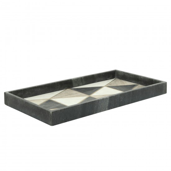 Marble 9x18 Rectangular Tray, Blk/wht