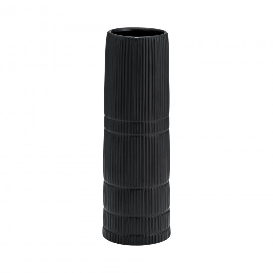 Cer, 15"h Lined Cylinder Vase, Matte Black