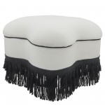 Clover Ottoman W/ Black Fringes, White