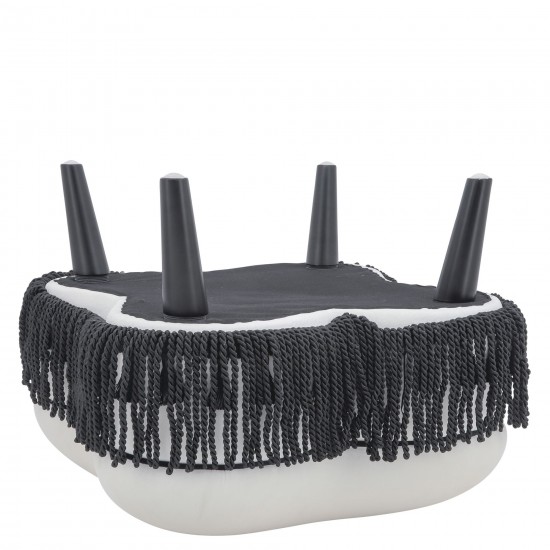 Clover Ottoman W/ Black Fringes, White