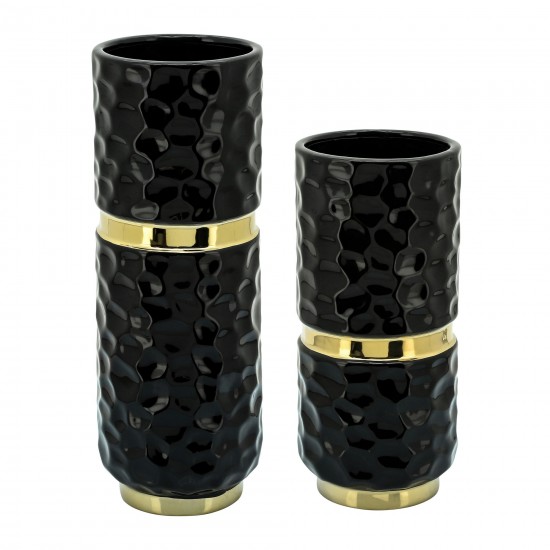 5x13"h Belted Vase, Black/gold