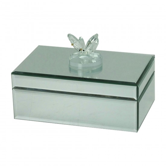 Glass, 8"l Rec Jewelry Box Butterfly Top