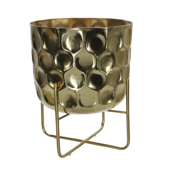 S/2 Metal 12/15" Hammered Planter, Gold