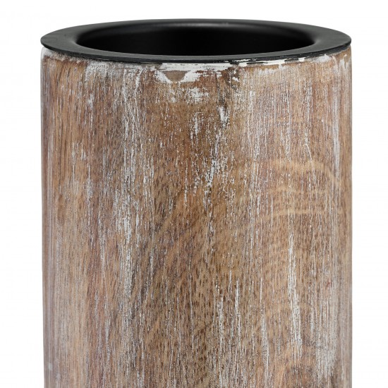 Wood, 10"h 2-tone Textured Candle Holder, Brown