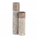 Wood, 10"h 2-tone Textured Candle Holder, Brown