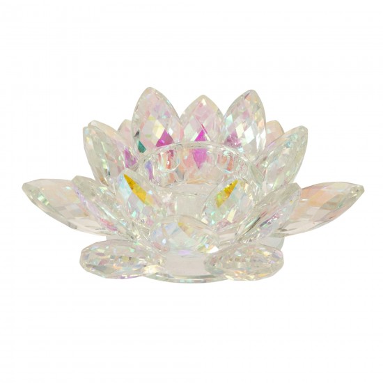 Rainbow Crystal Lotus Votive Holder 6"