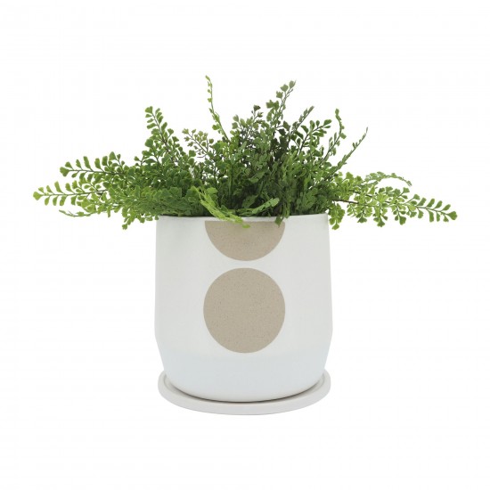 Cer, S/2 7/10"d Circle Planters W/ Saucer, Tan