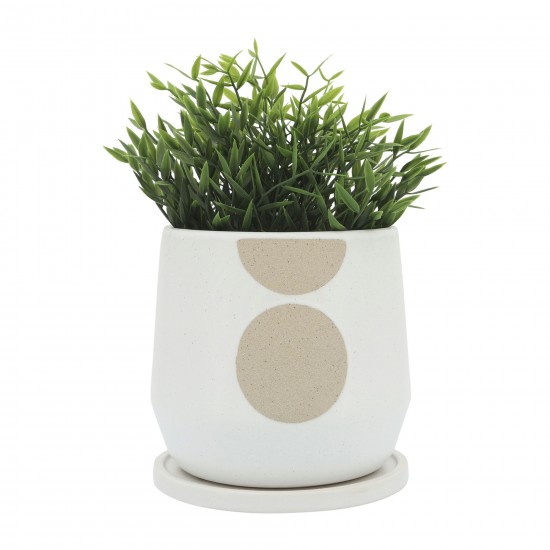 Cer, S/2 7/10"d Circle Planters W/ Saucer, Tan