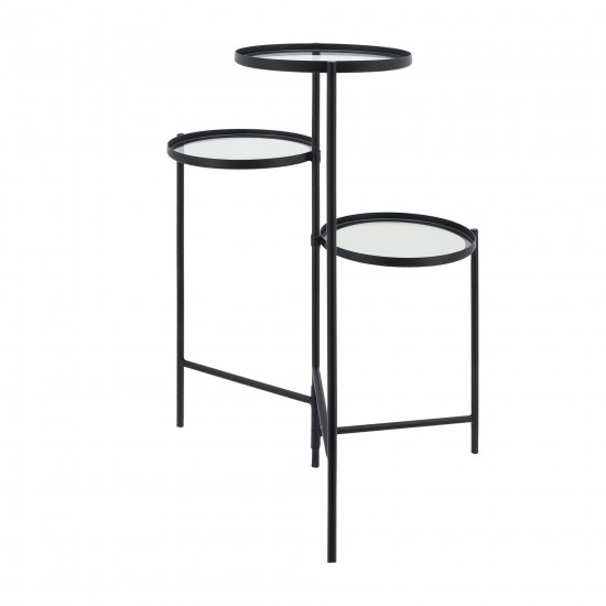 Metal, 32"h 3-layered Glass Plant Stand, Black