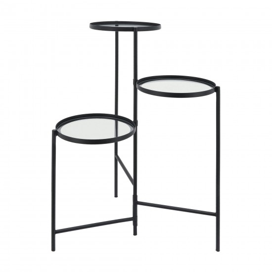 Metal, 32"h 3-layered Glass Plant Stand, Black