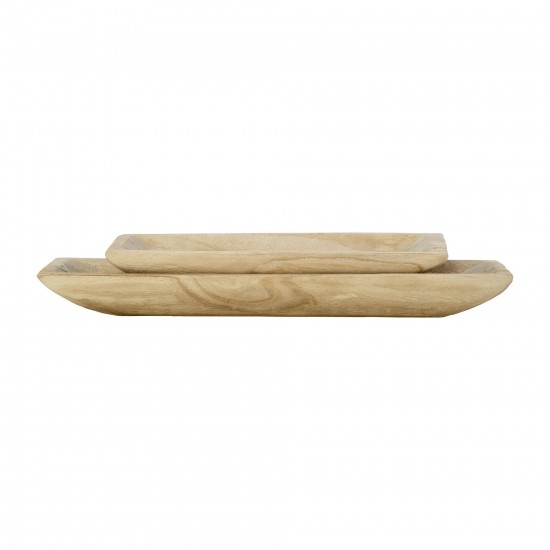 S/2 Wood 15/20" Rectangular Tray, Natural