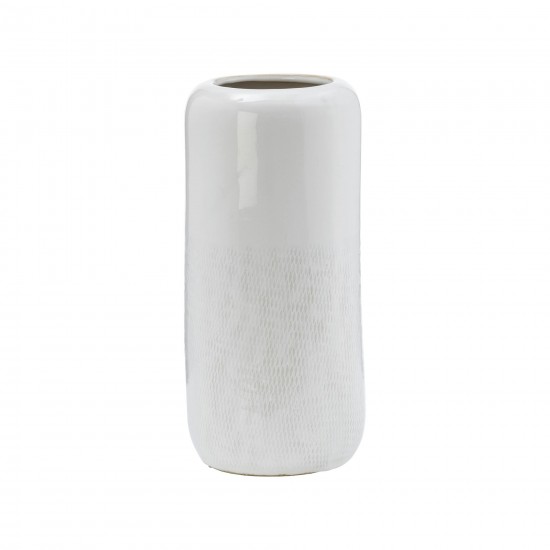 Cer, 10"h Grooved Vase, Ivory