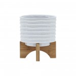 5" Textured Planter W/ Stand, White