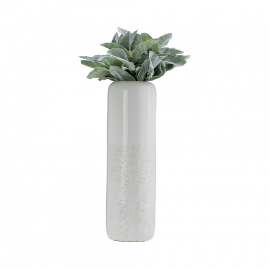 Cer, 12"h Grooved Vase, Ivory