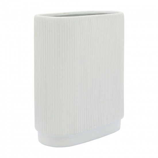 Cer, 12"h Ridged Vase, White