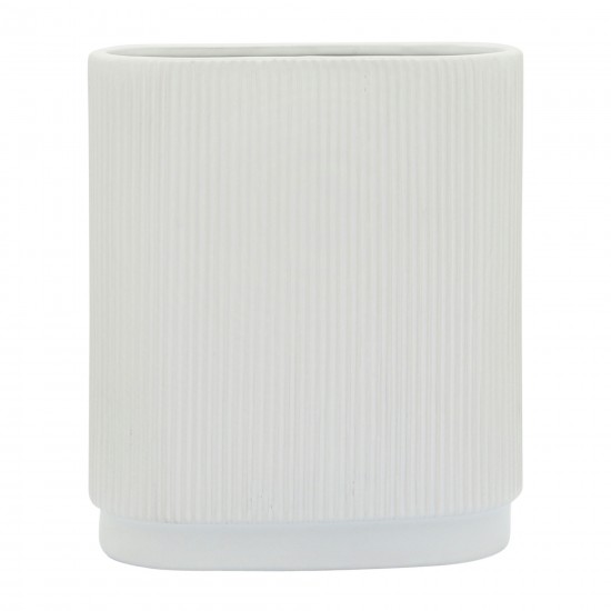 Cer, 12"h Ridged Vase, White