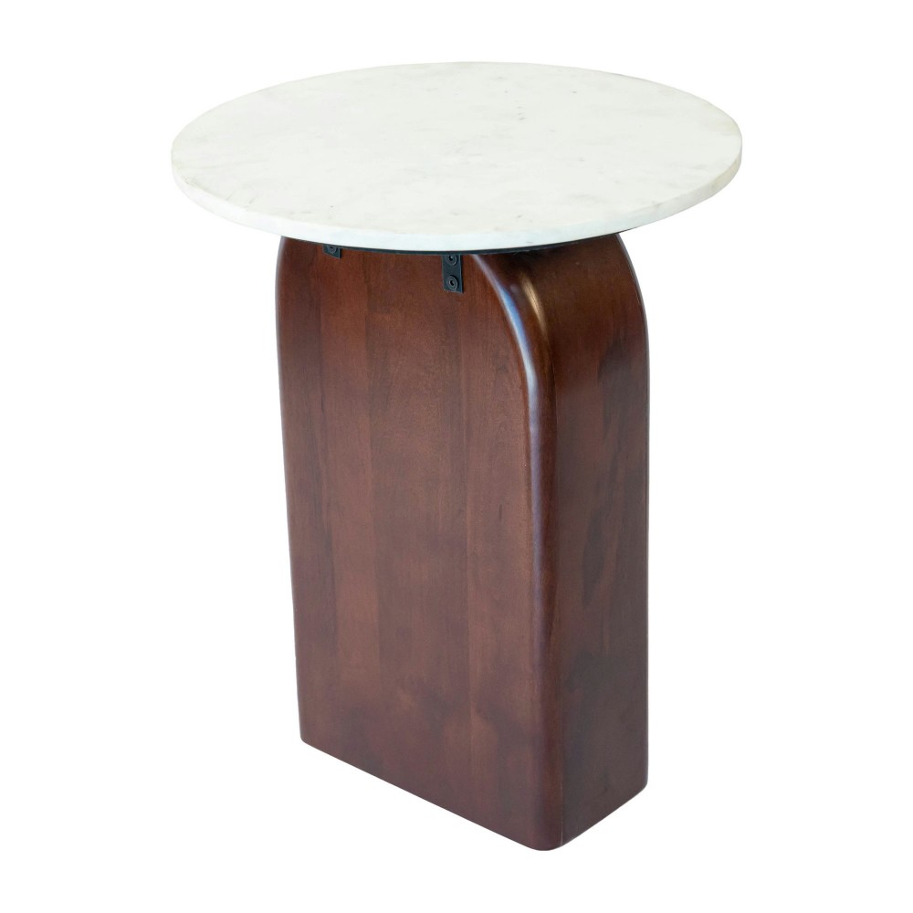 Marble/wood,18"dx23"h Round Side Table,walnut/wht Marble/wood,18"dx23"h Round Side Table,walnut/wht