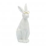 Cer, 9"h Bunny W/ Glasses, White/gold