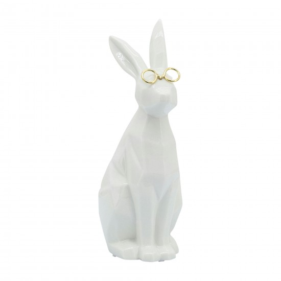 Cer, 9"h Bunny W/ Glasses, White/gold