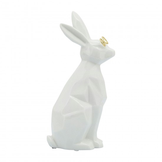 Cer, 9"h Bunny W/ Glasses, White/gold