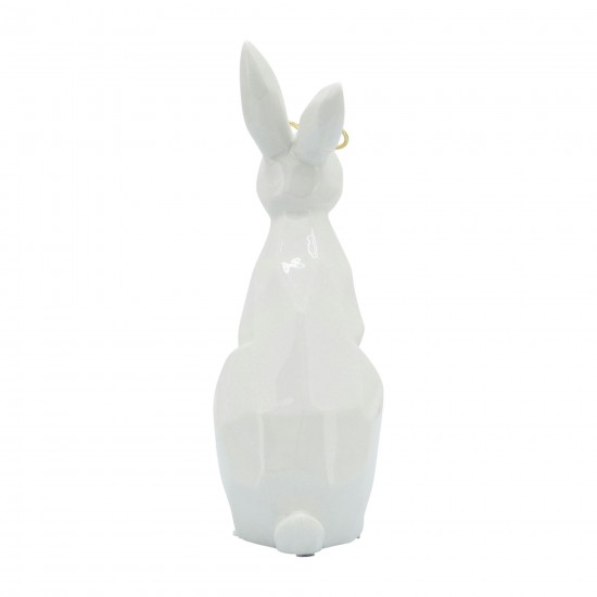 Cer, 9"h Bunny W/ Glasses, White/gold
