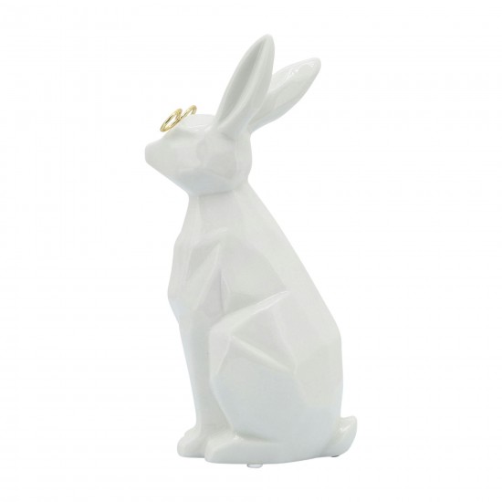 Cer, 9"h Bunny W/ Glasses, White/gold