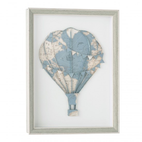 Floating Above Blue Hot Air Balloon Shadow Box