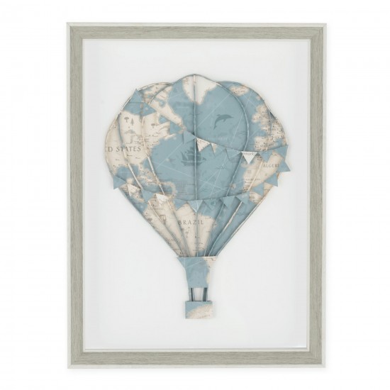 Floating Above Blue Hot Air Balloon Shadow Box