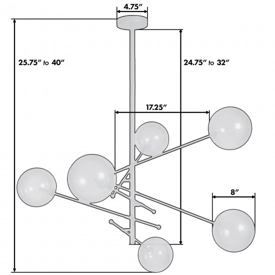 Javier 6 Light Black Metal And Glass Sputnik Chandelier