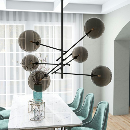 Javier 6 Light Black Metal And Glass Sputnik Chandelier