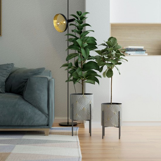 Yara Metal Gray & Gold Floor Planters S2