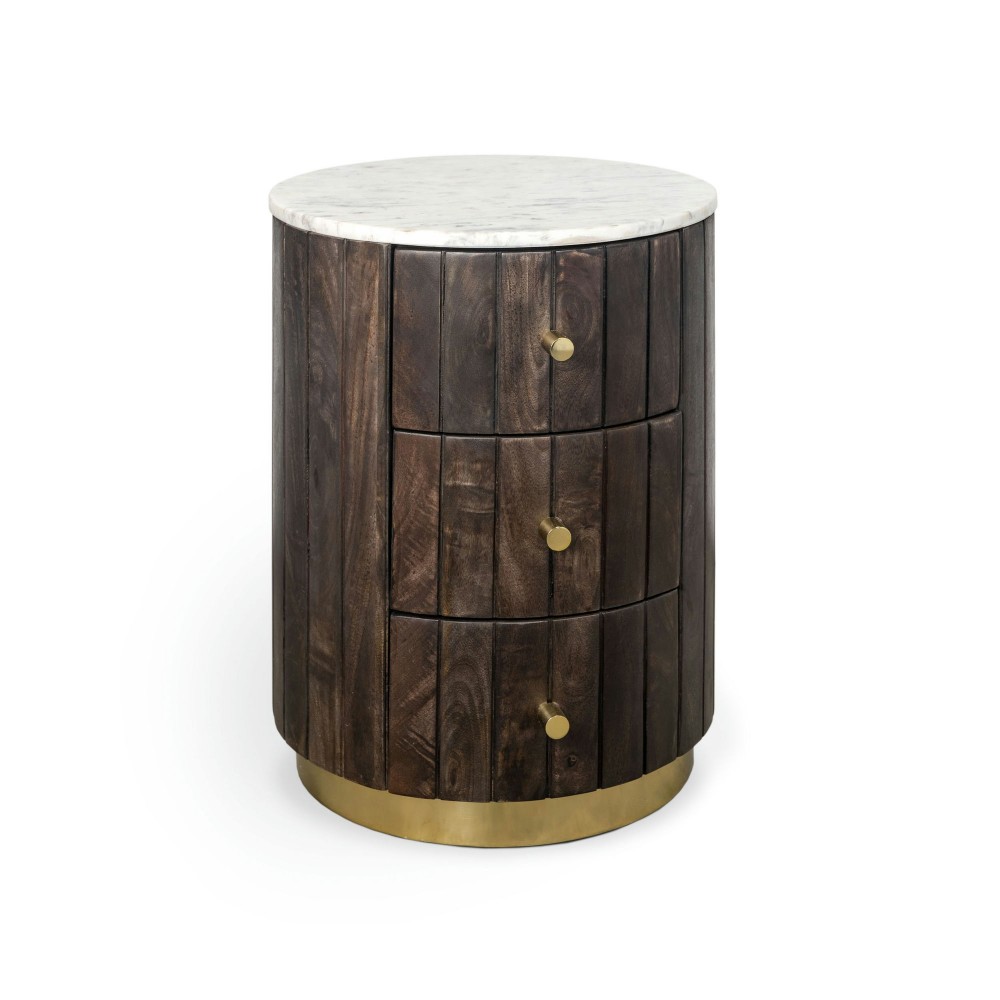 Lenox 16" Round Wood And Stone Side Table