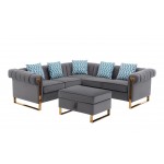 Maddie Gray Velvet 5-Seater Sectional Sofa with Storage Ottoman