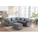 Maddie Gray Velvet 5-Seater Sectional Sofa with Storage Ottoman