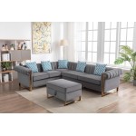 Maddie Gray Velvet 6-Seater Sectional Sofa with Storage Ottoman