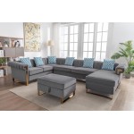 Maddie Gray Velvet 7-Seater Sectional Sofa Reversible Chaise and Storage Ottoman