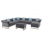 Maddie Gray Velvet 8-Seater Sectional Sofa Reversible Chaise and Storage Ottoman