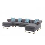 Maddie Gray Velvet 5-Seater Double Chaise Sectional Sofa