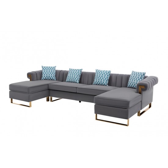 Maddie Gray Velvet 5-Seater Double Chaise Sectional Sofa