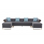 Maddie Gray Velvet 5-Seater Double Chaise Sectional Sofa