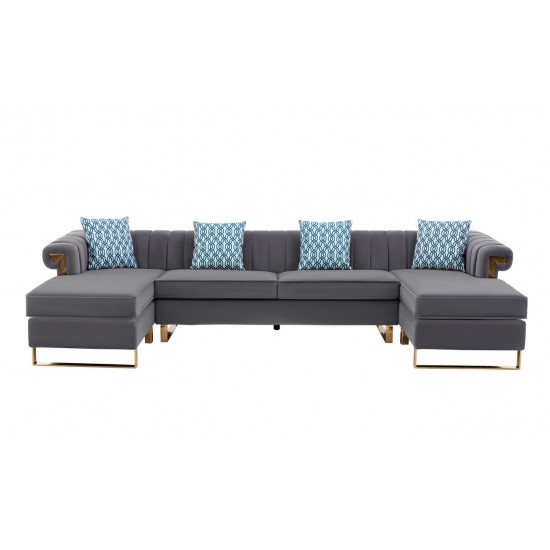 Maddie Gray Velvet 5-Seater Double Chaise Sectional Sofa