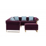 Maddie Purple Velvet 5-Seater Sectional Sofa with Storage Ottoman