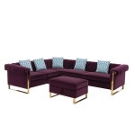 Maddie Purple Velvet 6-Seater Sectional Sofa with Storage Ottoman